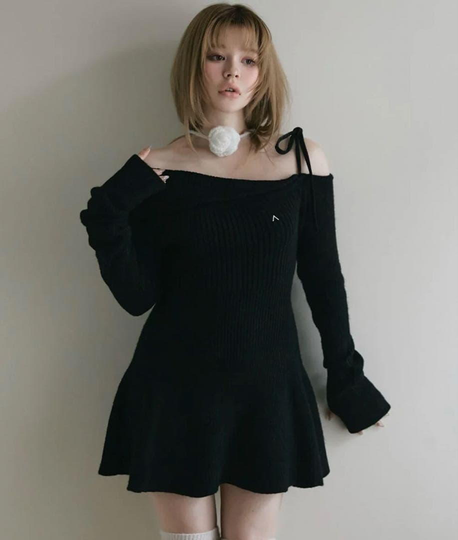 スカート andmary Wendy flare mini dress black
