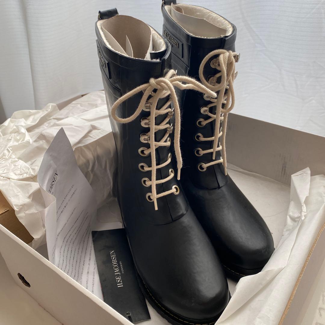 ILSE JACOBSEN レインブーツ レースアップ ブラック 37