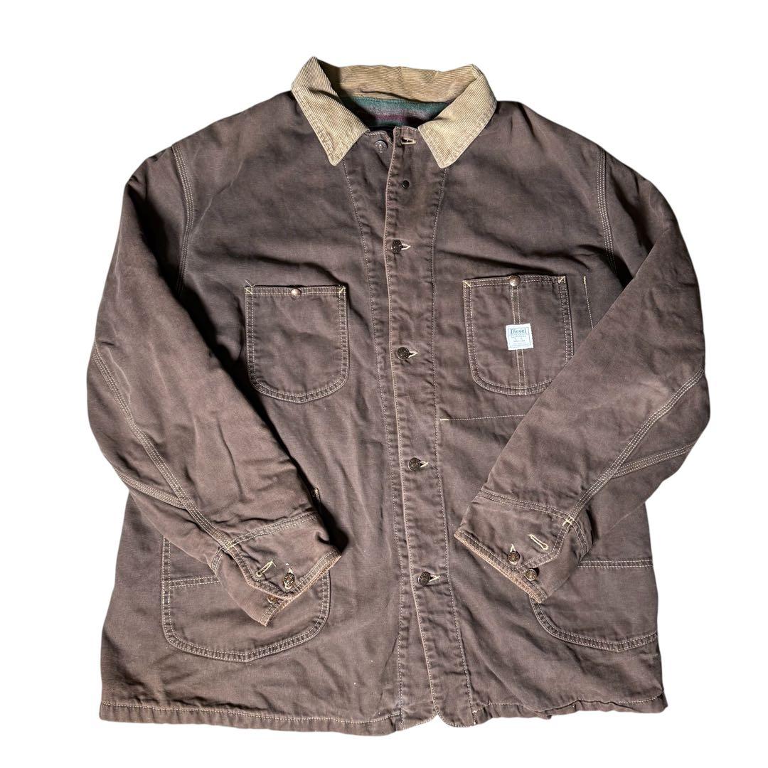 [t390]イタリア製ディーゼルカバーオールダークブラウンXLサイズチョアコート