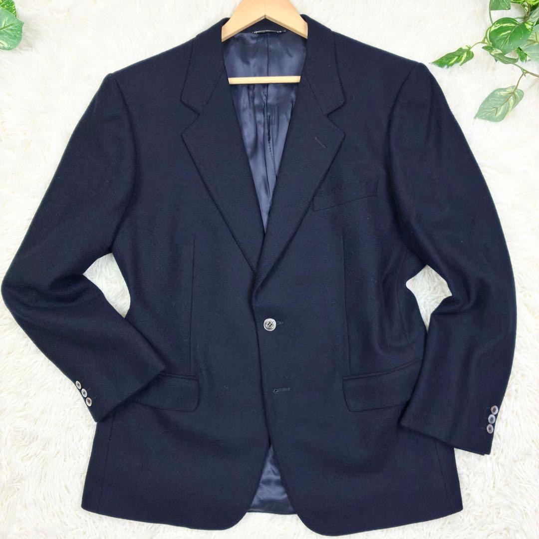 美品　エルメネジルドゼニア　ツイード　ヘリンボーン　紺ブレザー　貝ボタン　2XL