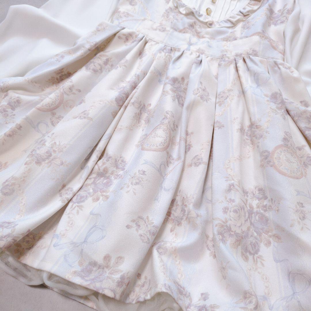 ふんわり✨LIZLISA ローズ柄 ストライプワンピース フリル お花ボタン♡