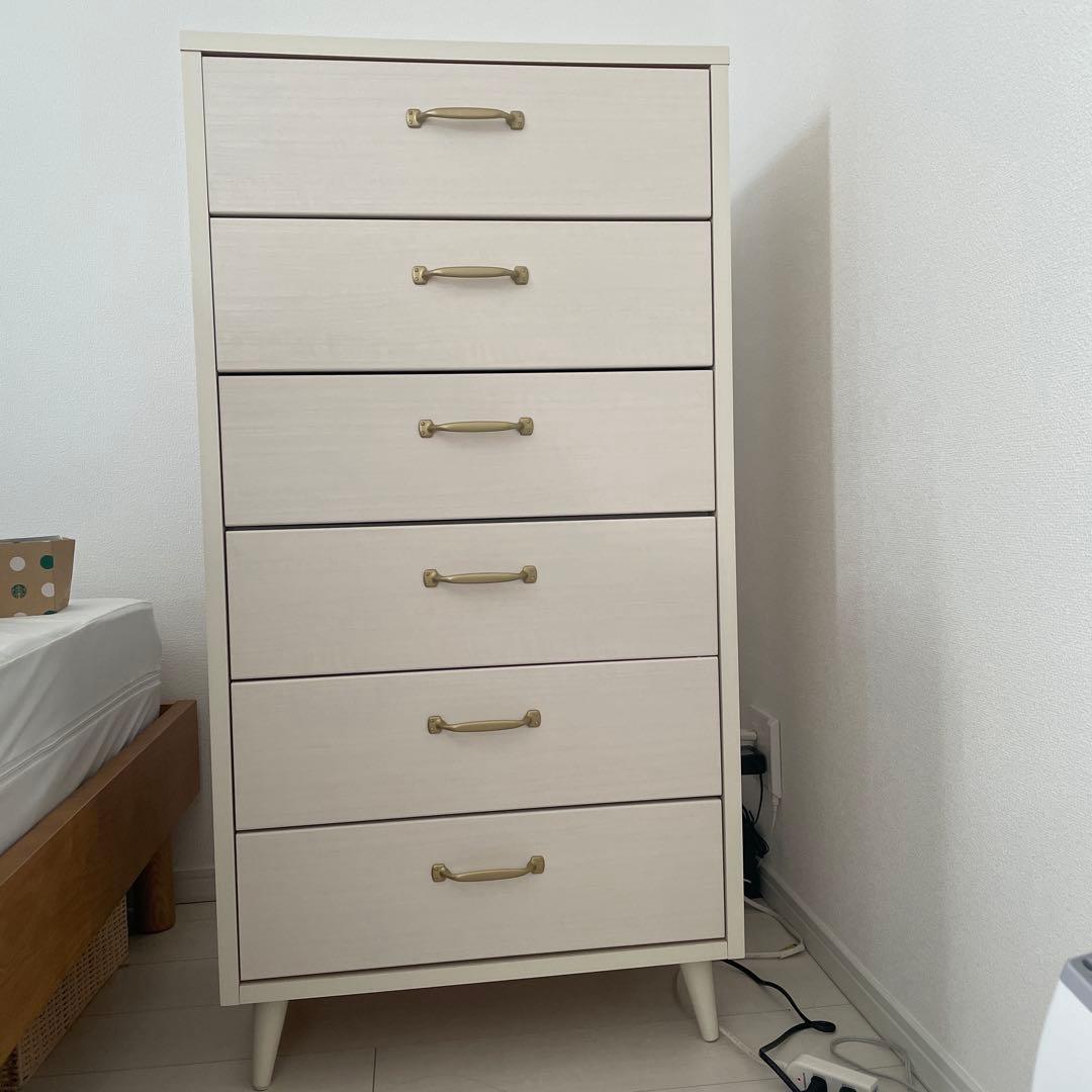 B-COMPANY 606 浅型チェスト　6段　ゴールド取手【一部難あり】