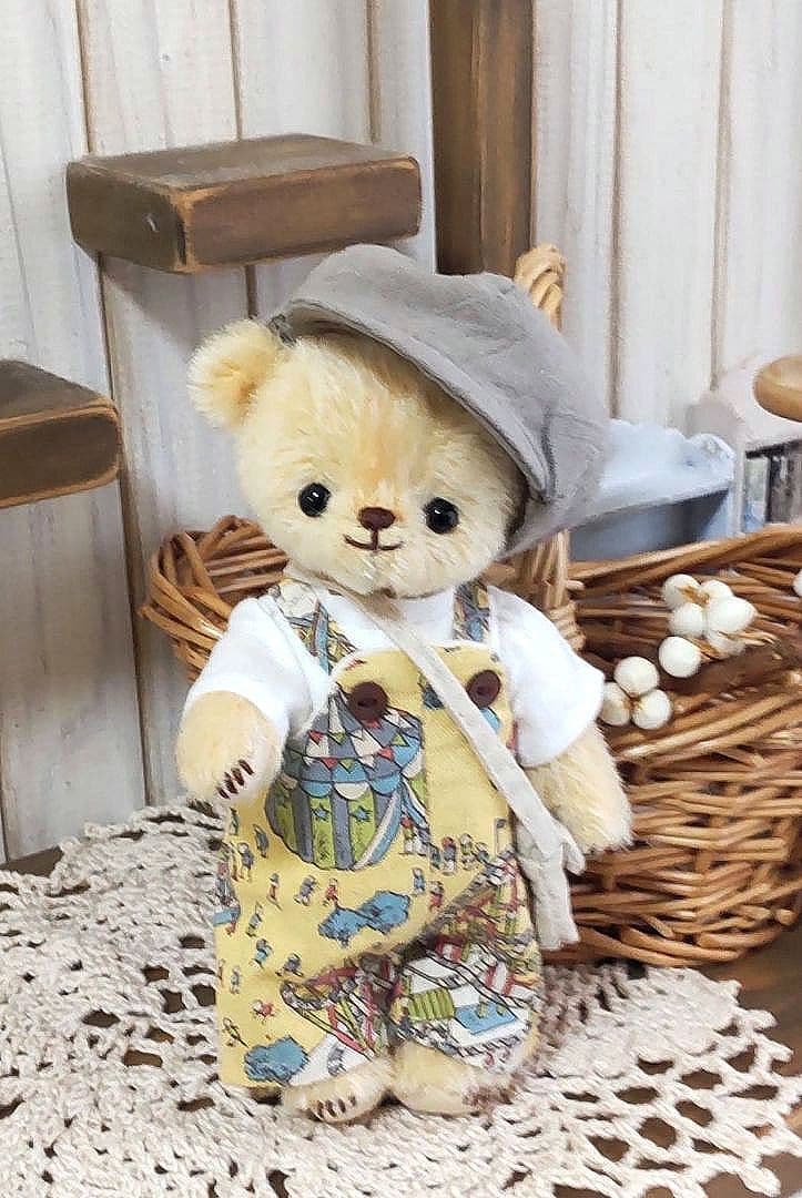 ハンドメイド テディベア ストレートモヘア ベージュ色 手作り