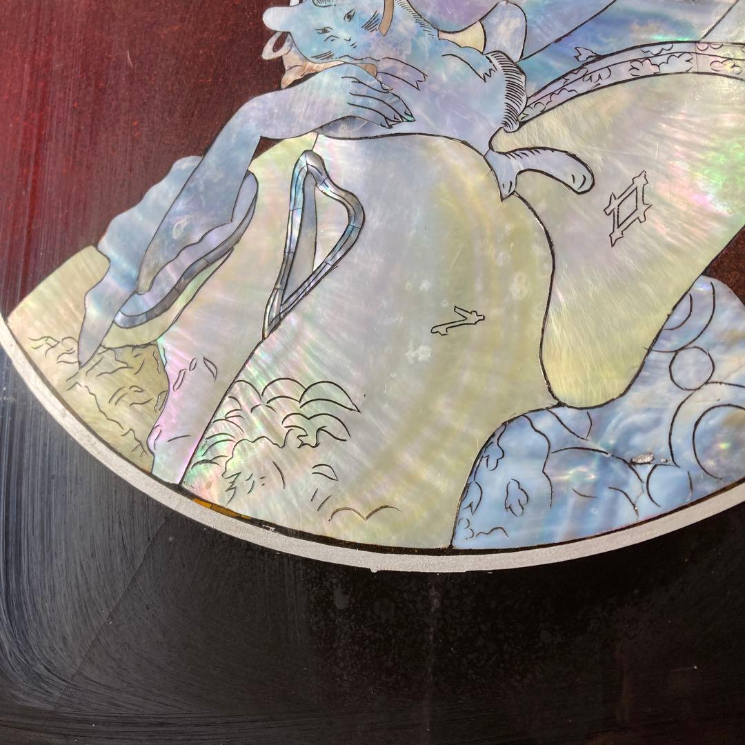 希少 螺鈿 猫を抱いた女性 美人画 浮世絵 天然木 漆器 古画 アンティーク