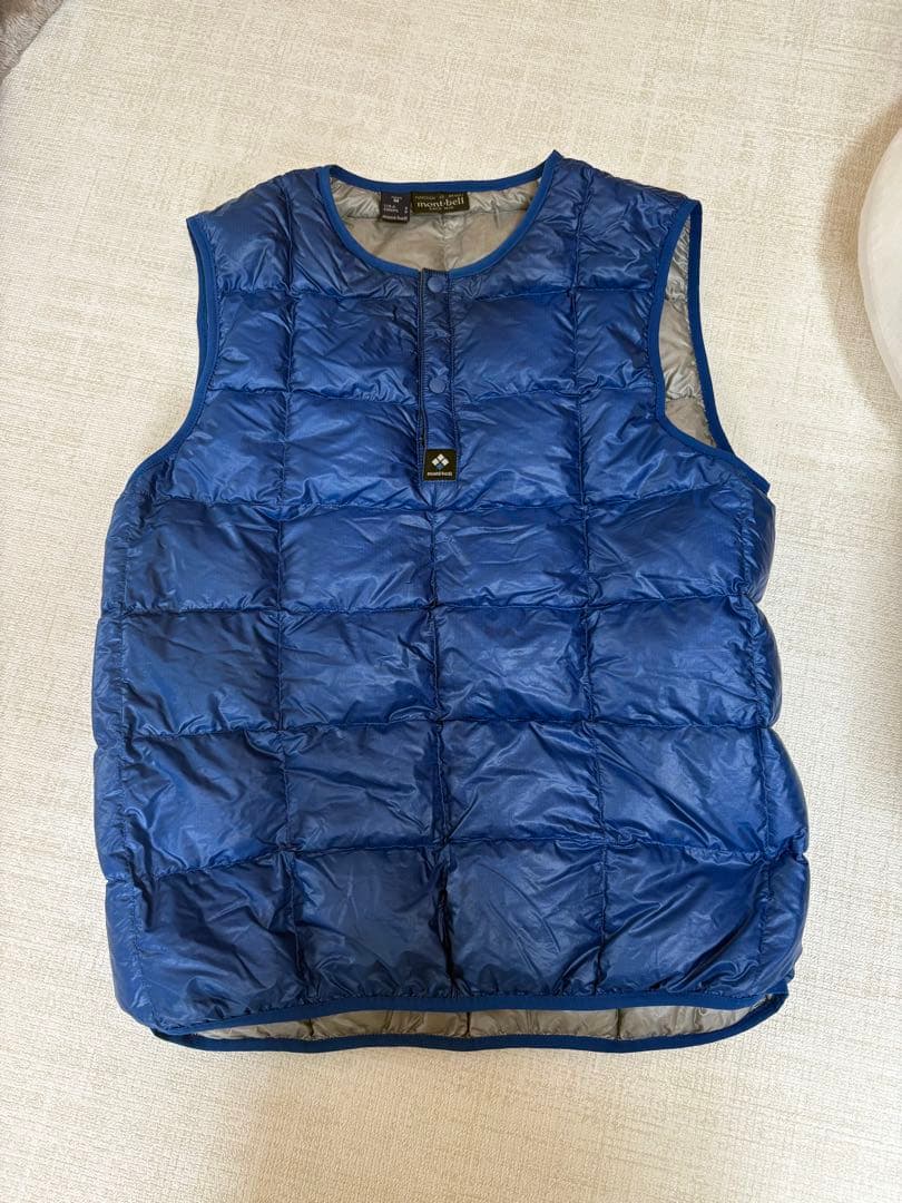 モンベル　インナー　ダウン　ベスト　スナップ　プルオーバー　青　ブルー
