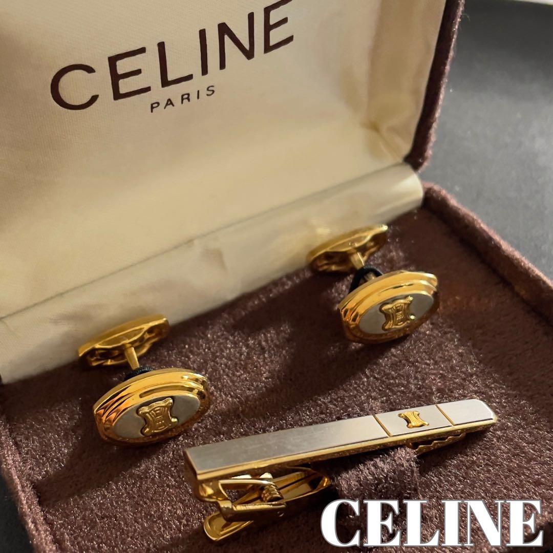 【希少】OLD CELINE セリーヌ コンビ ネクタイピン カフス 3点セット