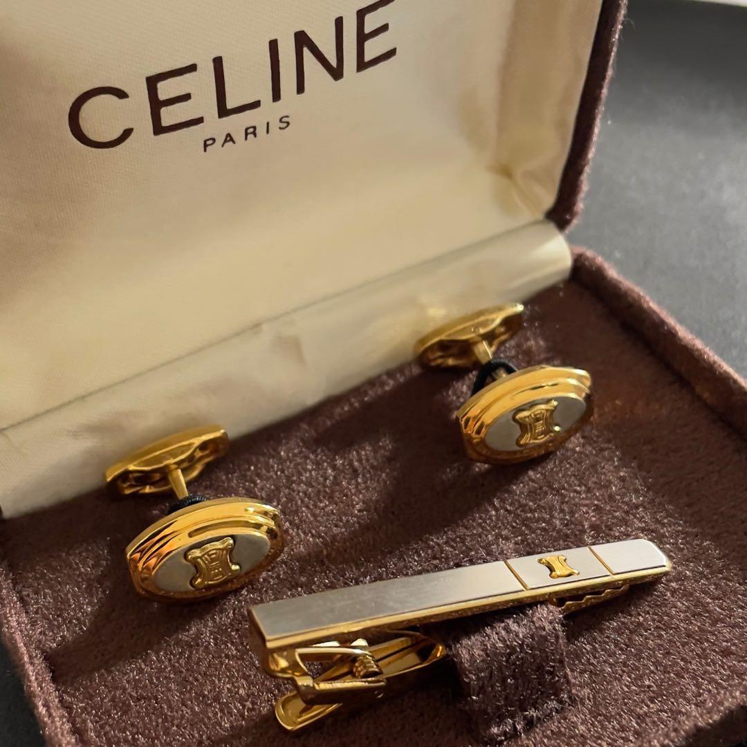 【希少】OLD CELINE セリーヌ コンビ ネクタイピン カフス 3点セット