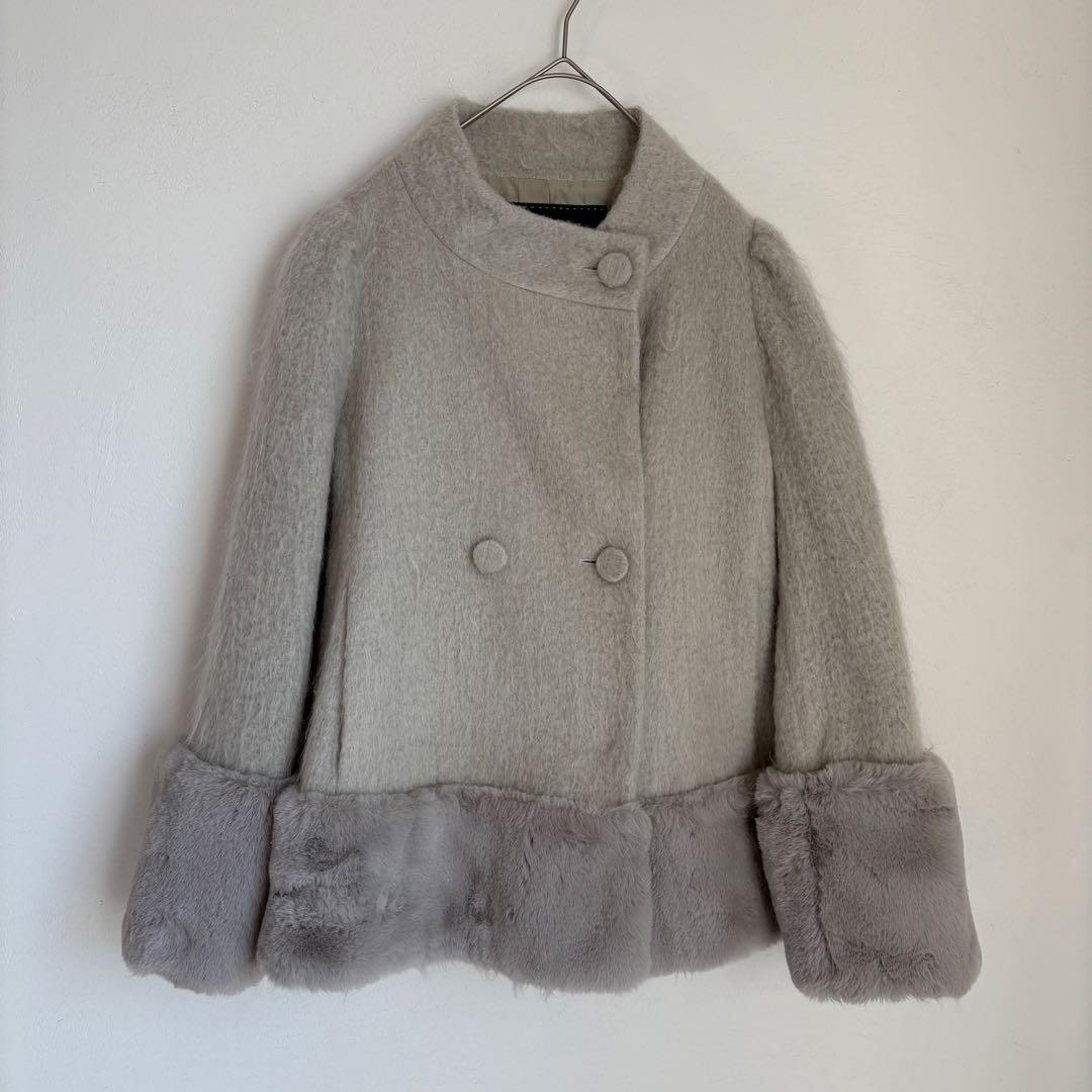 【極美品】TO BE CHIC モヘヤ ファー切替 ショートコート グレー 40