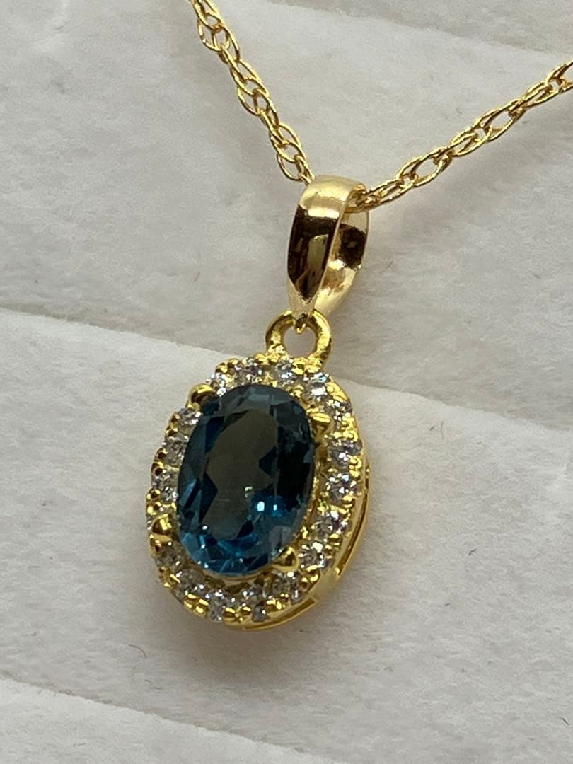 激安！天然ロンドンブルートパーズ ダイヤモンド K18 刻印 ネックレス