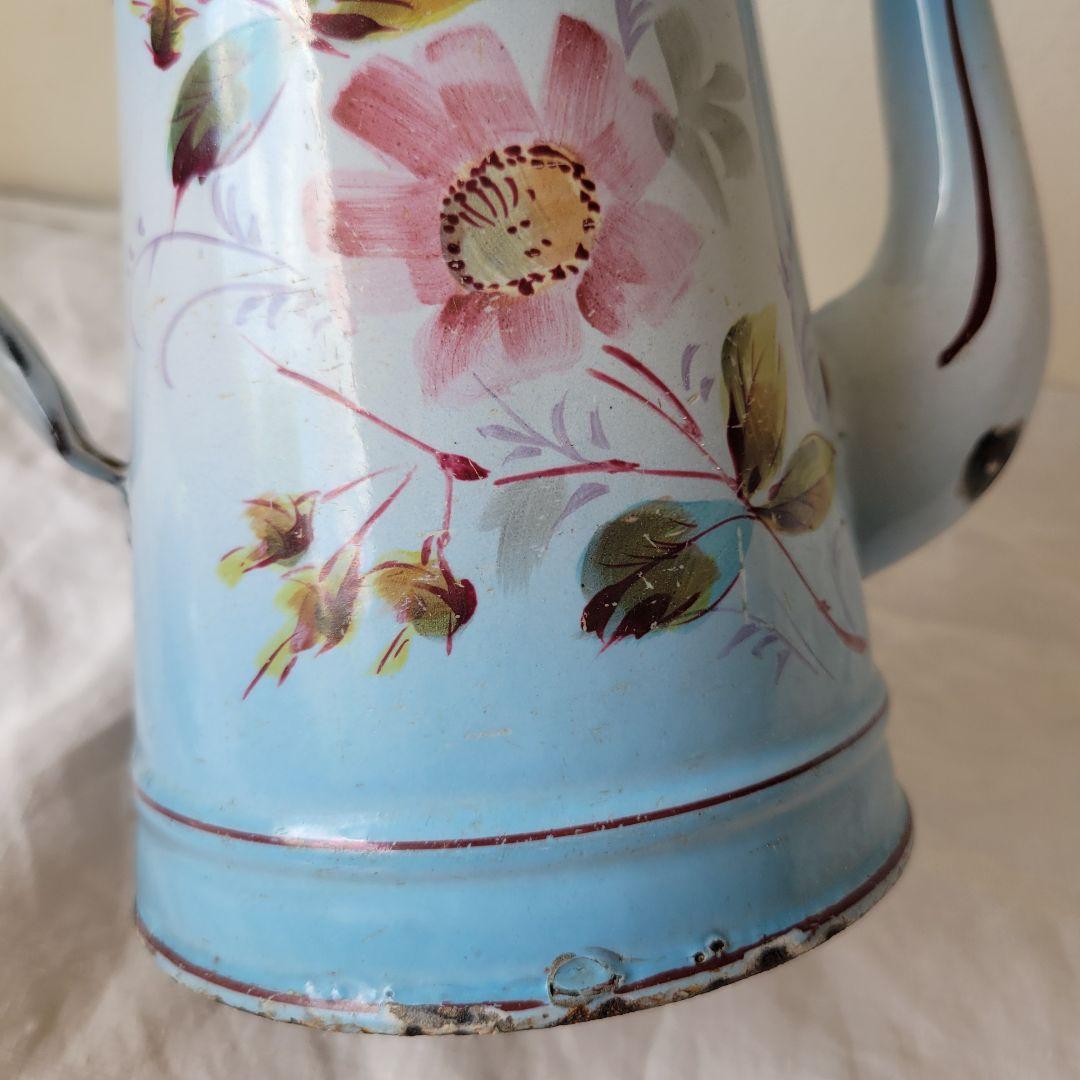 フランス　アンティーク　コーヒーポット　ホーロー　ブルー
