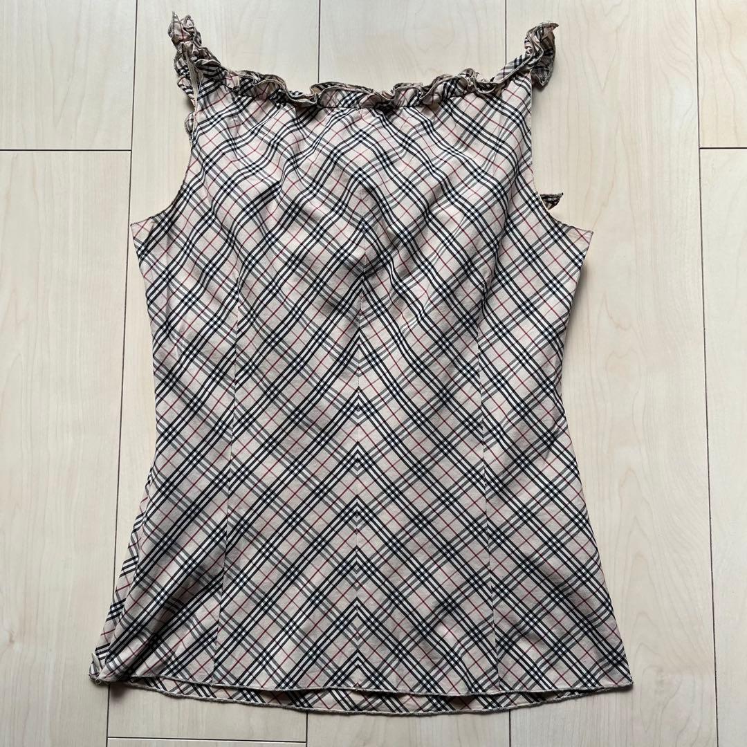 Y2K バーバリーブルーレーベル ノバチェック フリル キャミソール ベージュ