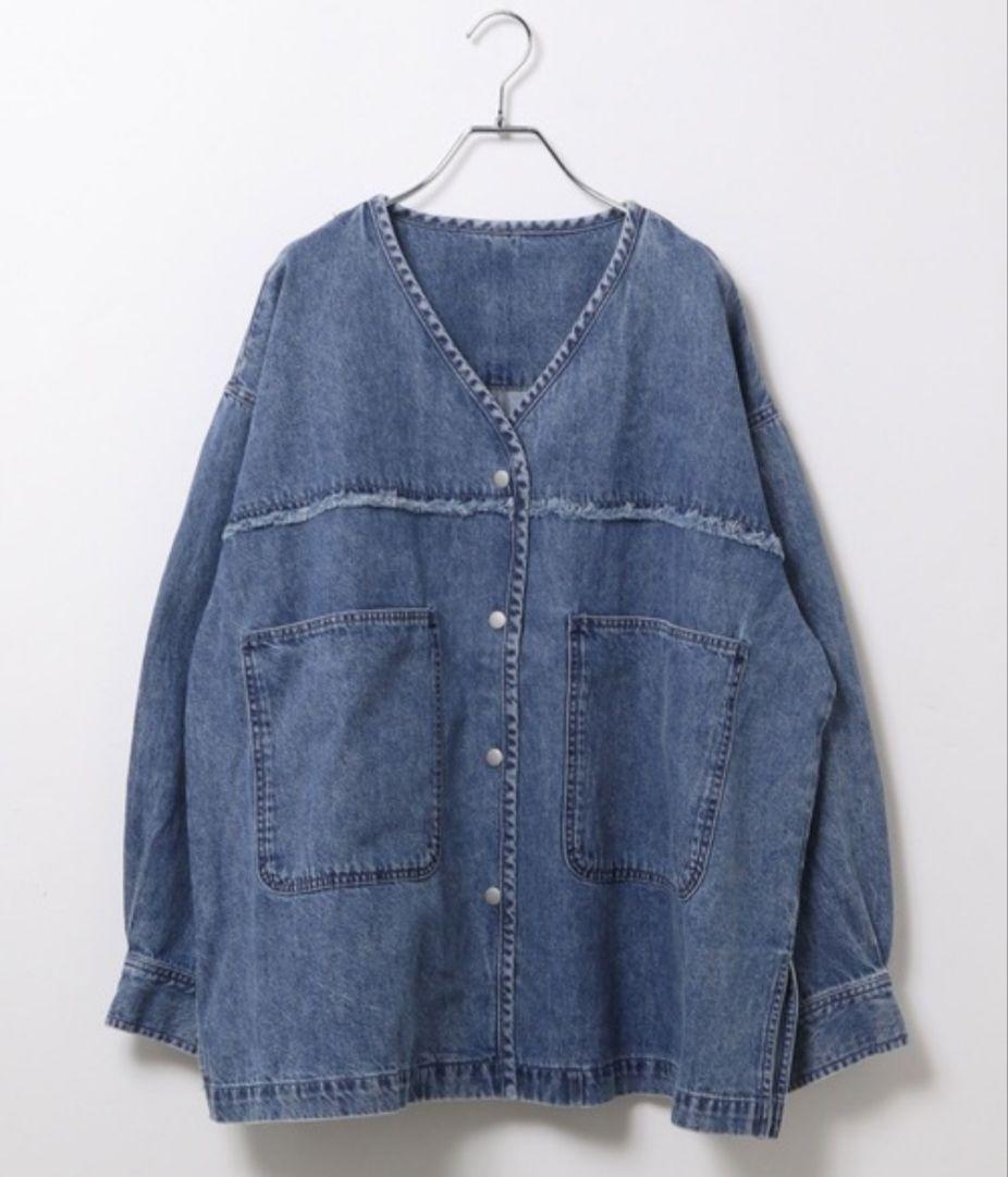 新品LEPSIMノーカラーデニムシャツ