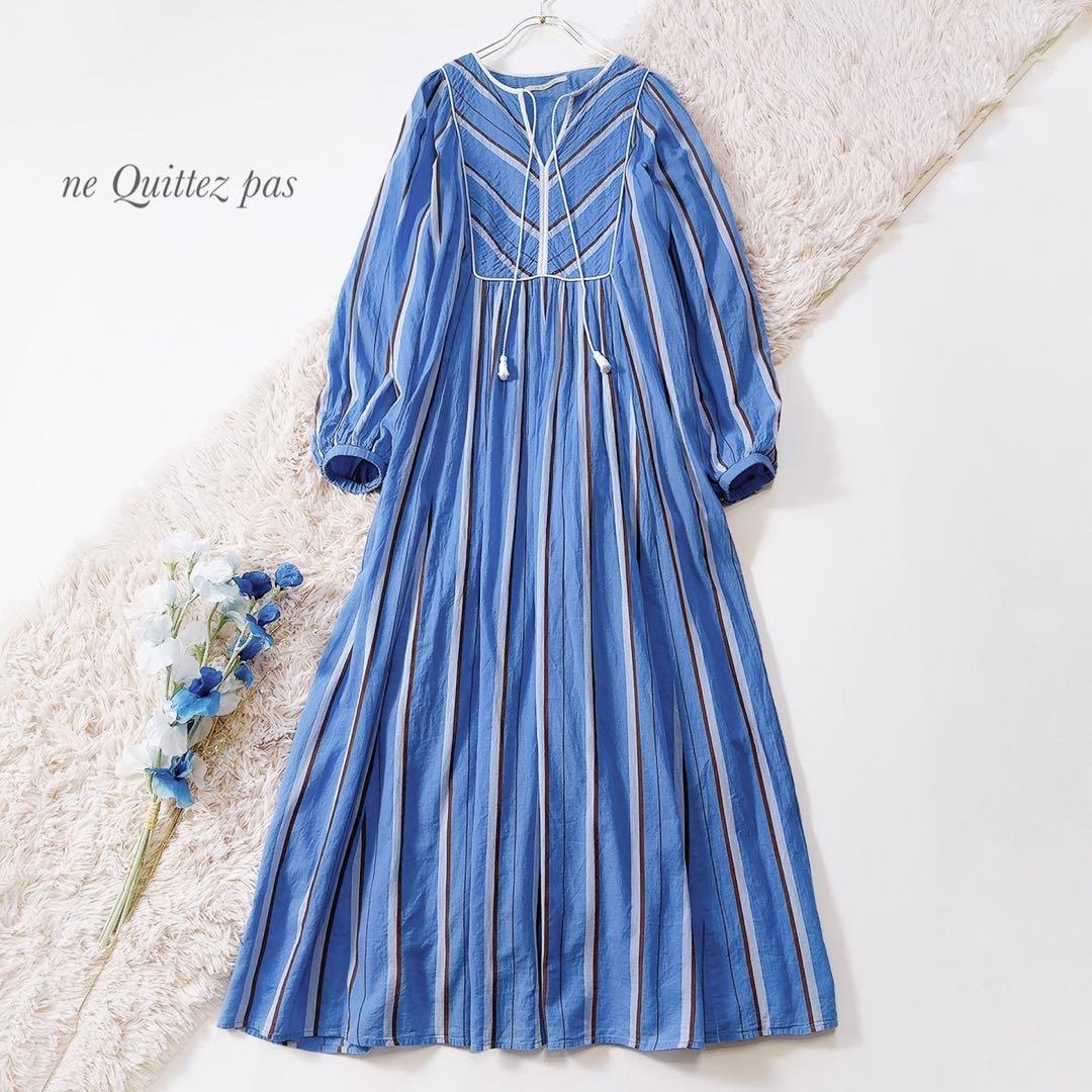 極美品ꕥヌキテパ 2023 完売品 コットンボイルストライプギャザードレス M