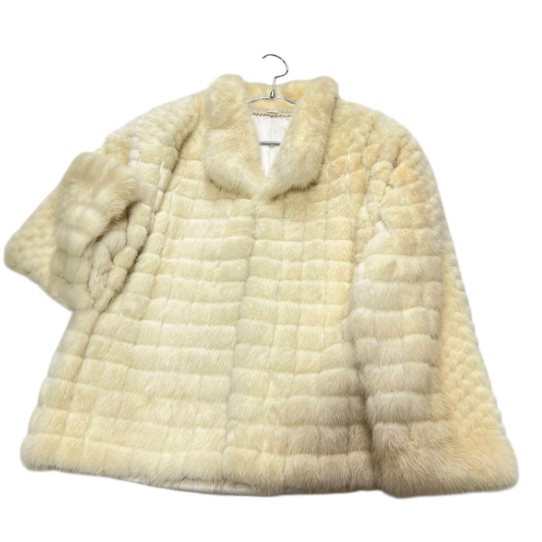 クロップド丈 パールミンク デザインチェック リアルファー 毛皮 ファーコート