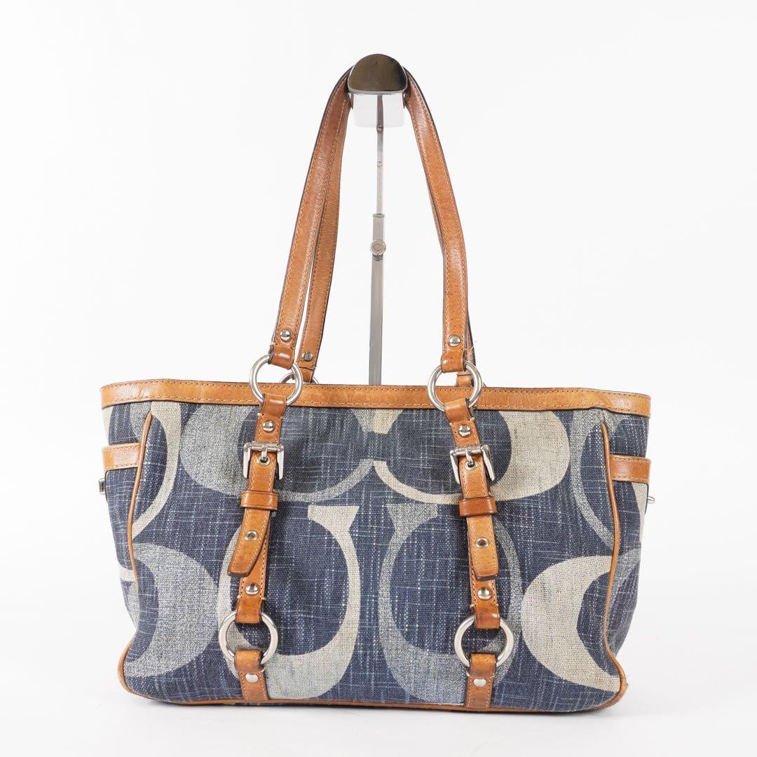 美品 COACH ハンドバッグ シグネチャー ターンロック デニム