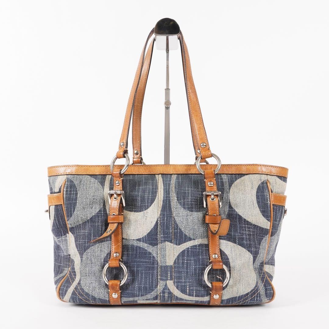 美品 COACH ハンドバッグ シグネチャー ターンロック デニム