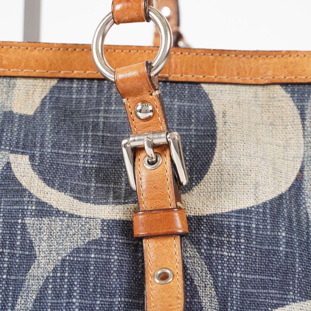 美品 COACH ハンドバッグ シグネチャー ターンロック デニム
