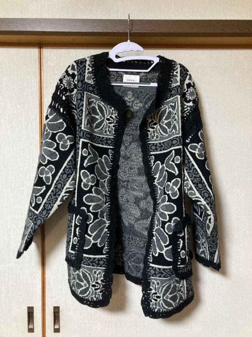 Ameri RUG PATTERN KNIT JACKET ブラック