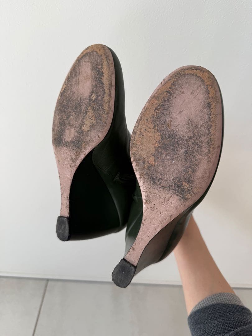 専用GUCCI オリーブグリーン レザー ウェッジヒールブーティ37h