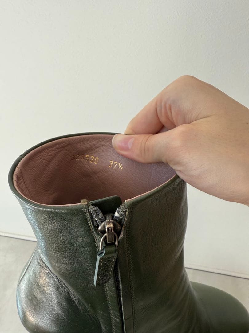 専用GUCCI オリーブグリーン レザー ウェッジヒールブーティ37h