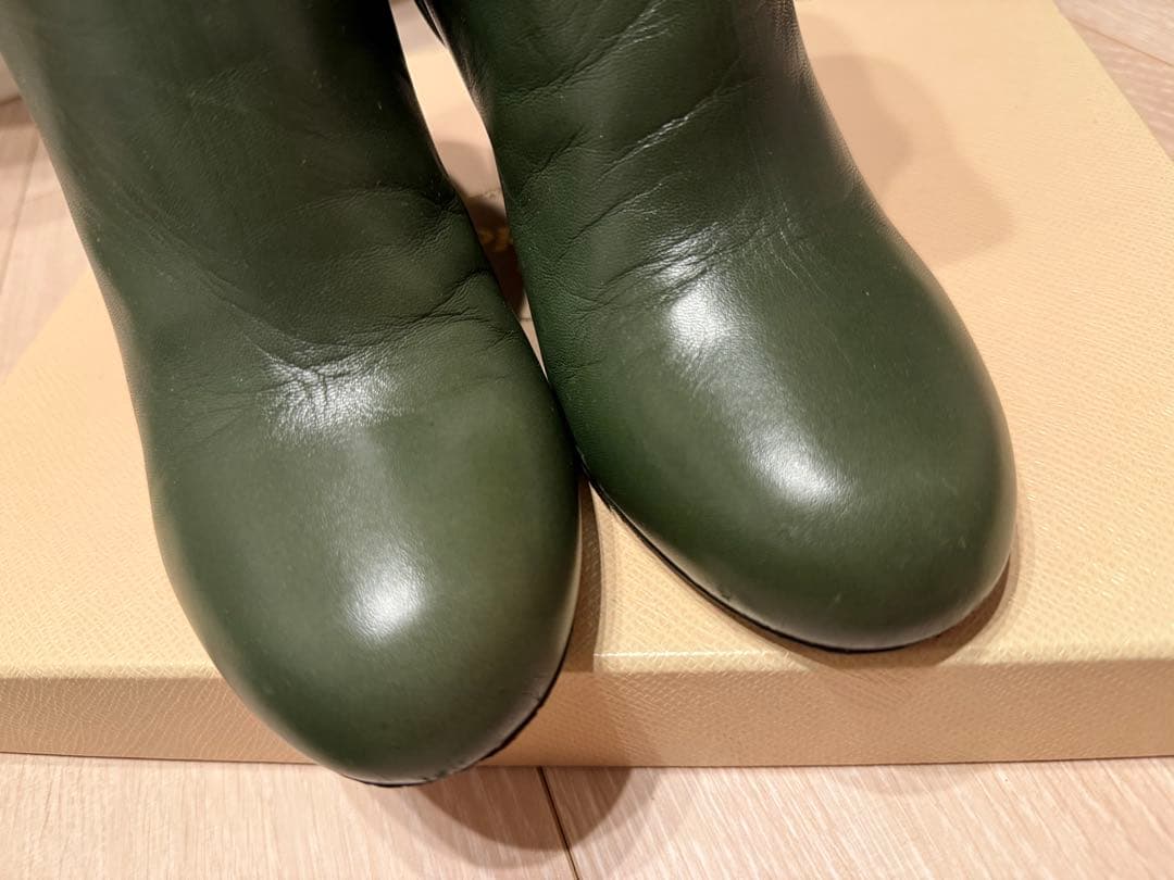 専用GUCCI オリーブグリーン レザー ウェッジヒールブーティ37h