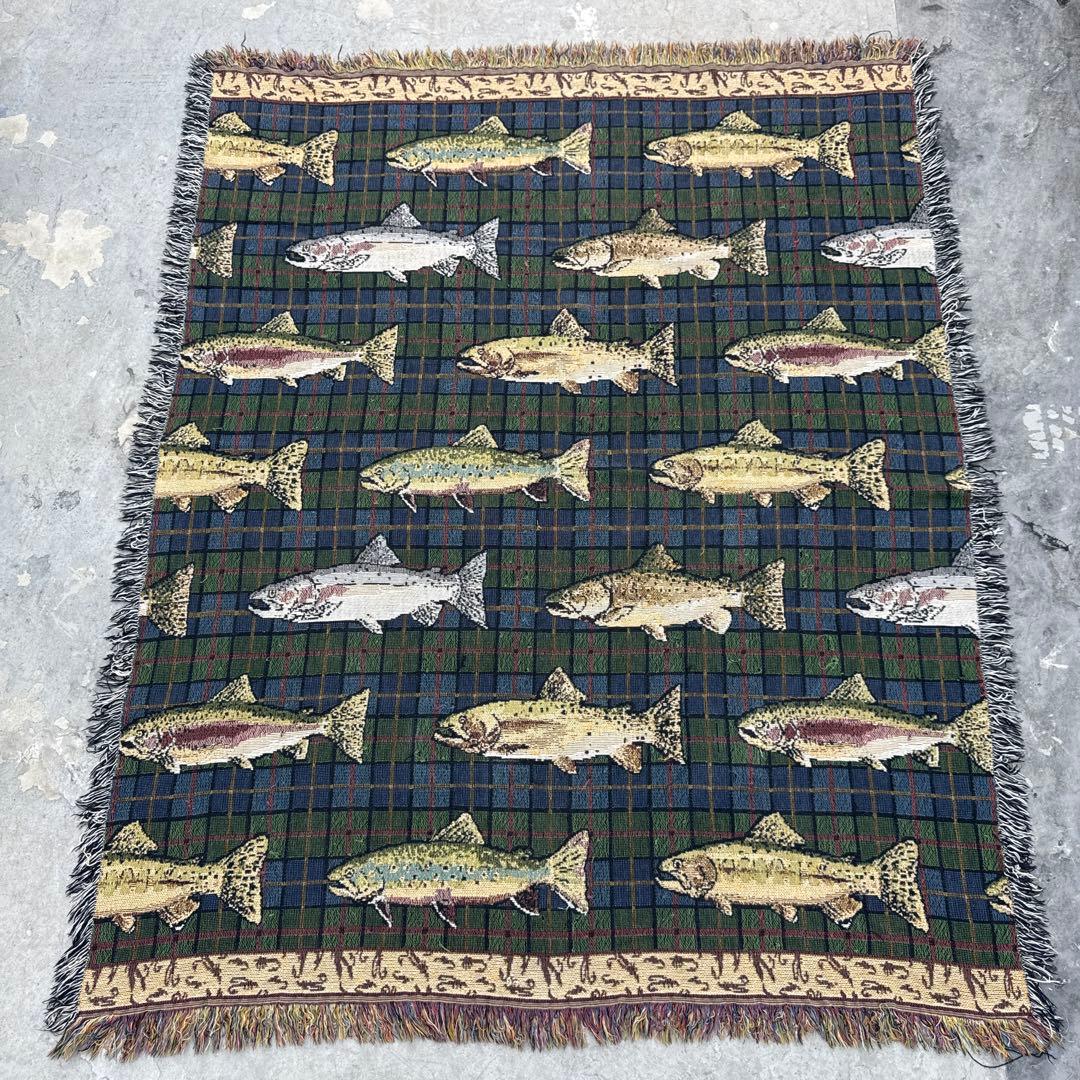 釣り　魚　マルチカバー　ソファーカバー　ヴィンテージラグ　158x128