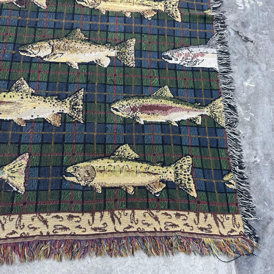 釣り　魚　マルチカバー　ソファーカバー　ヴィンテージラグ　158x128