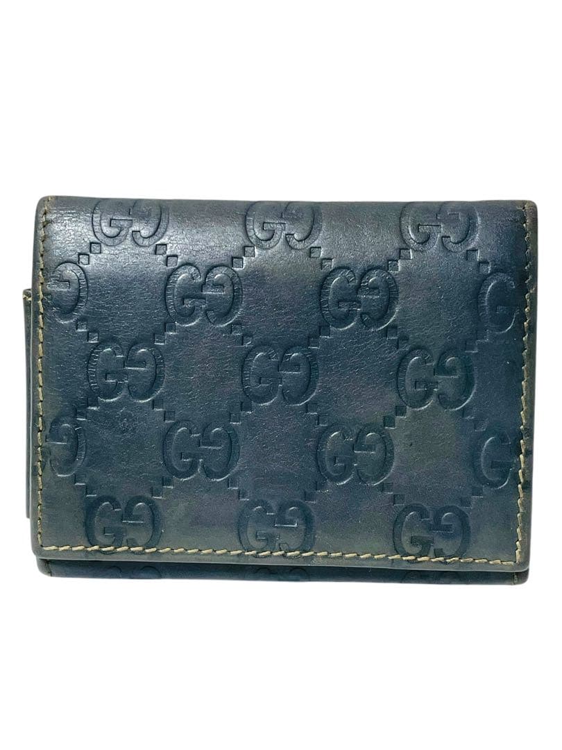 美品☆GUCCI シマ　GG柄　カードケース　名刺入れ　二つ折り　ダークグレー