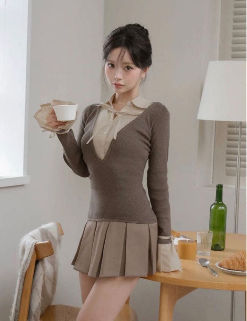 Darich シャツドッキングプリーツミニワンピースモカ FREE