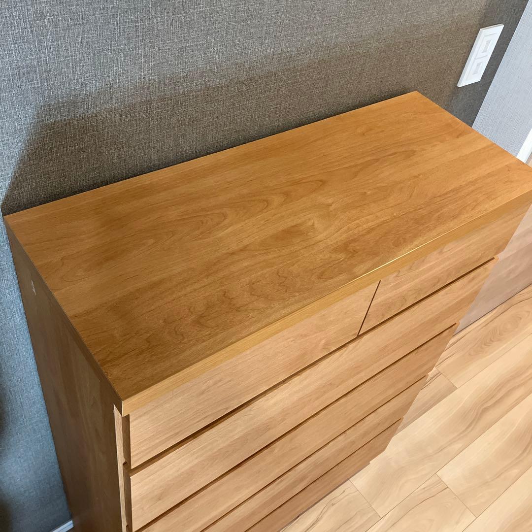 頑丈薄型チェスト『ウスピッタ』：5段：幅75cm：ナチュラル