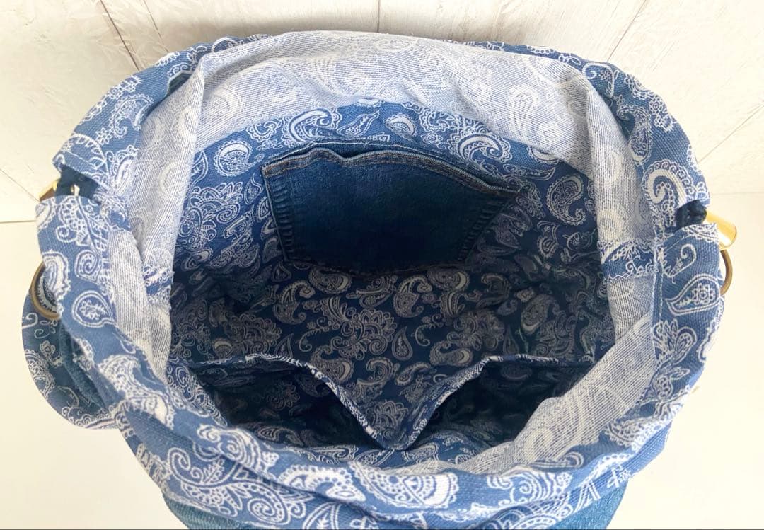 デニムリメイクバックS パールデニム×猫