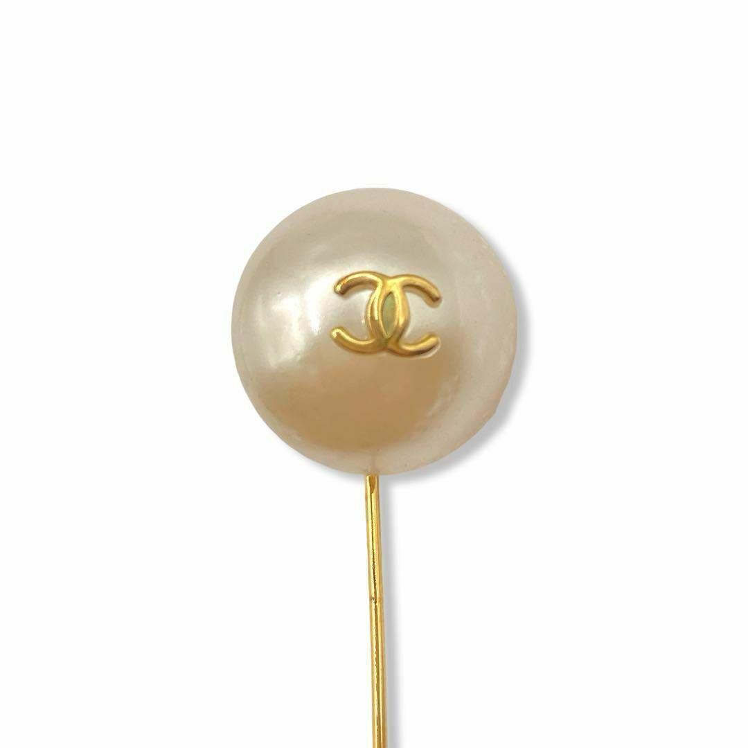 シャネル　ココマーク　フェイクパール　ピンブローチ　ゴールド