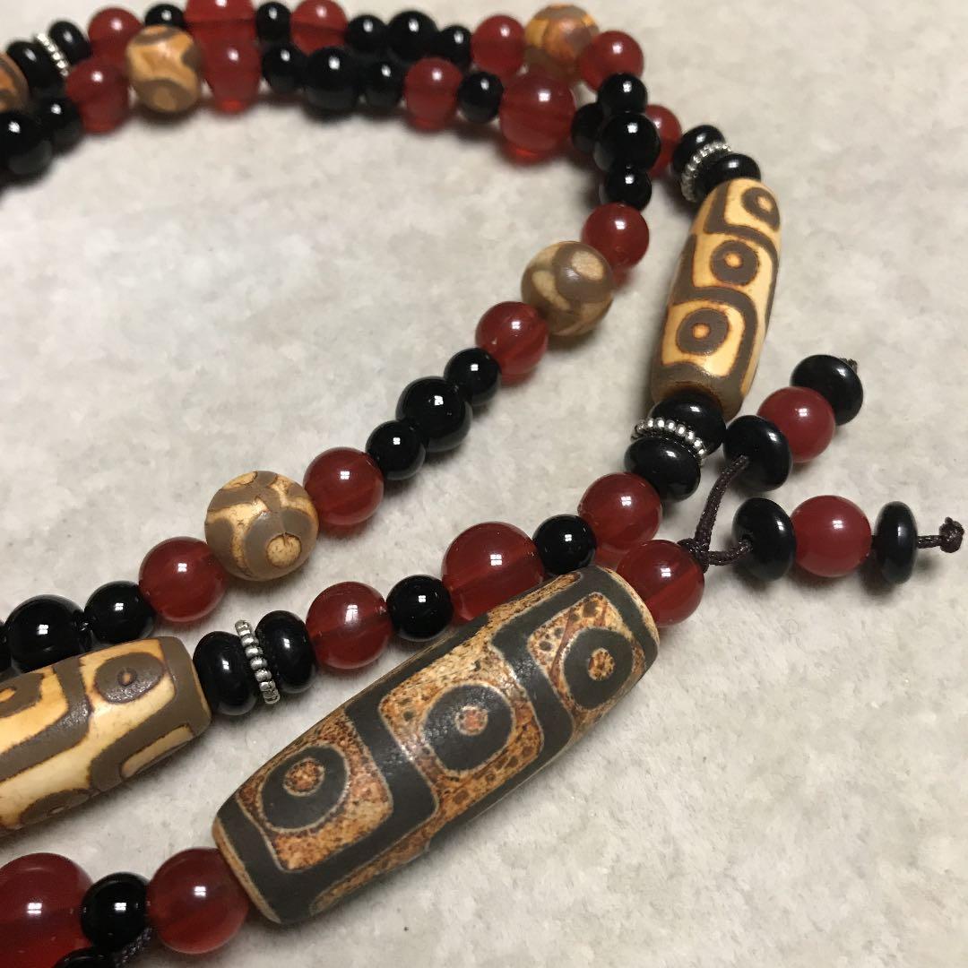 ★特選一品★激レア☆チベット発祥【天珠首飾りブラウン『九眼&三眼天珠』瑪瑙】❤️