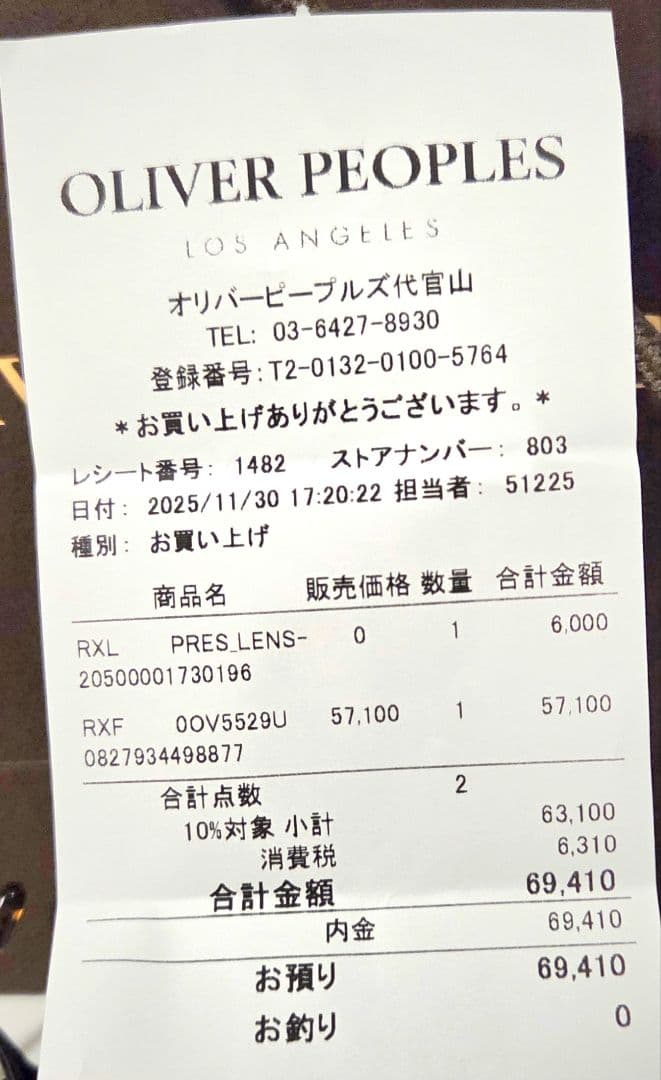 値下げ中【新品】OLIVER PEOPLES　サイズ45 　UVカットレンズ