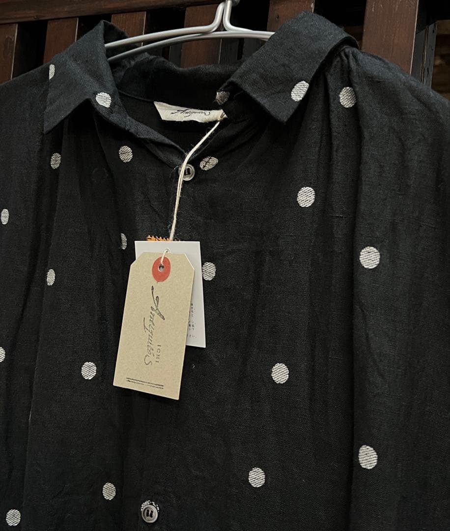 ◼︎新品　ICHI Antiquités リネン ワンピース　ドット柄 Black