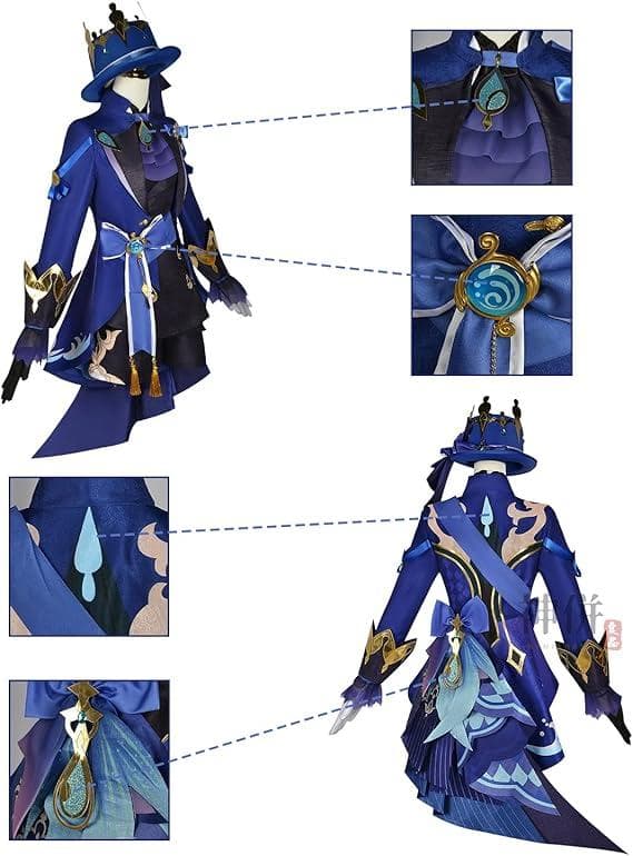 原神　フリーナ 黒　コスプレ　ウィッグ付き　sサイズ