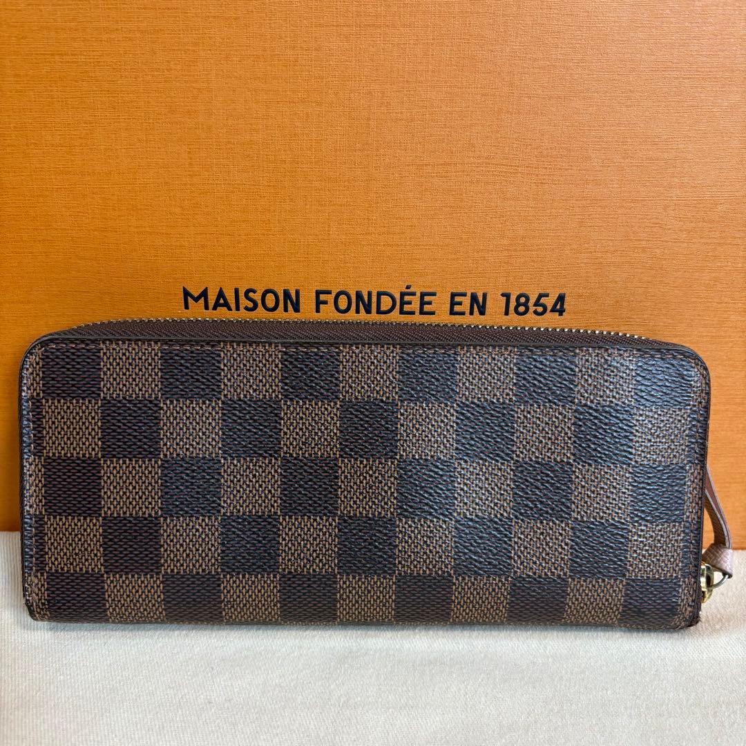 【極上美品】ルイヴィトン ダミエ エベヌ クレマンス ジッピー ローズ 長財布