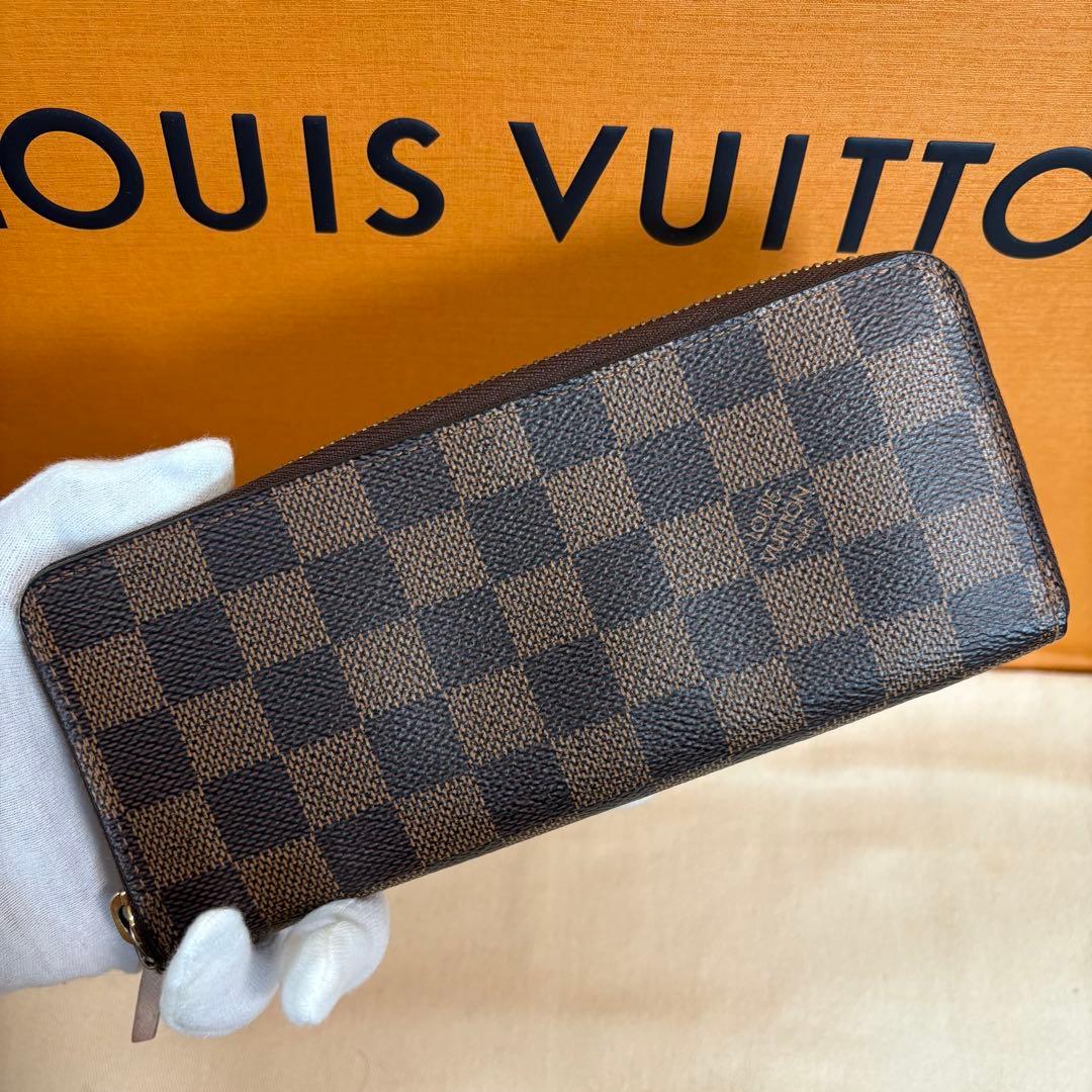 【極上美品】ルイヴィトン ダミエ エベヌ クレマンス ジッピー ローズ 長財布
