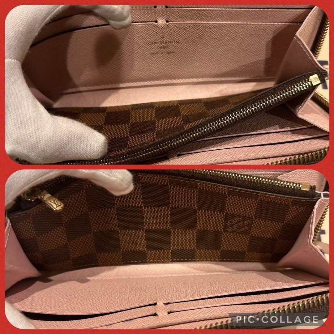 【極上美品】ルイヴィトン ダミエ エベヌ クレマンス ジッピー ローズ 長財布