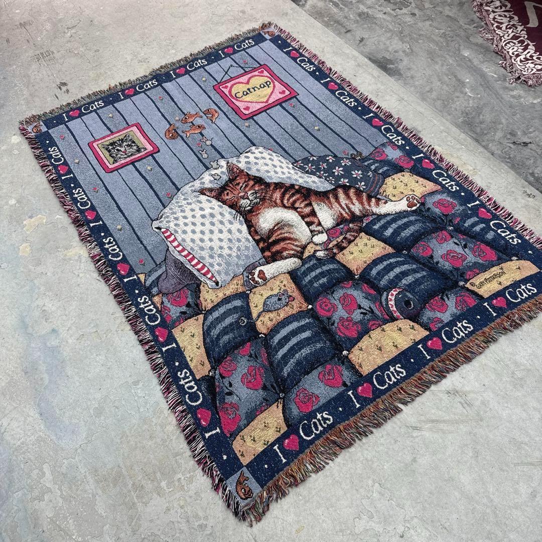 夢見る猫　マルチカバー　ソファーカバー　ヴィンテージラグ182x126