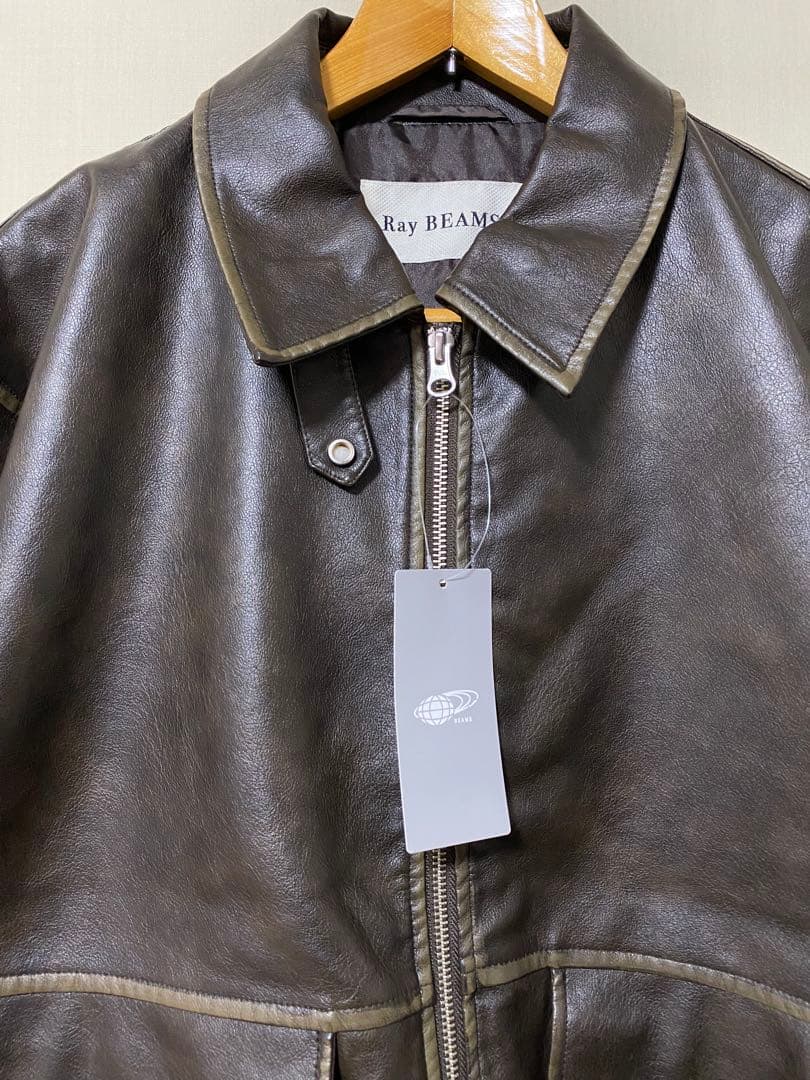 新品　Ray BEAMS フェイクレザー フライト ジャケット　ブラウン　1