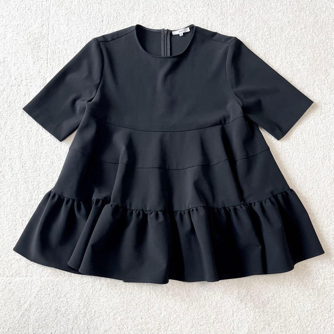 yori ヨリ ハーフスリーブティアードブラウス ブラック 38