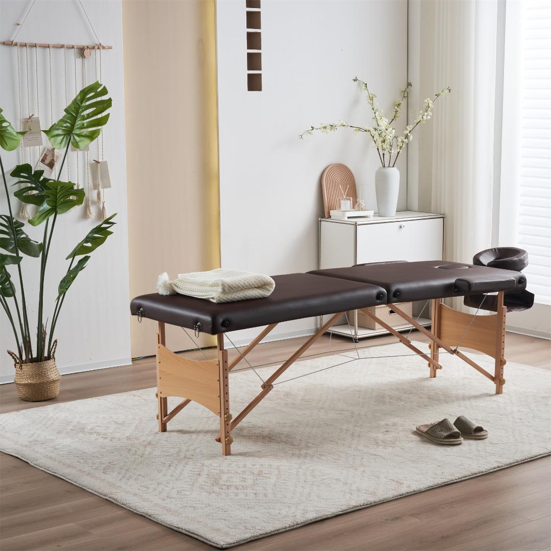 【ブラウン】 マッサージベッド 折りたたみ コンパクト 超軽量 エステベッド