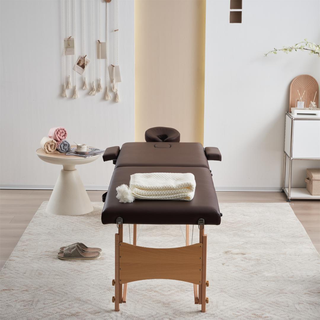 【ブラウン】 マッサージベッド 折りたたみ コンパクト 超軽量 エステベッド