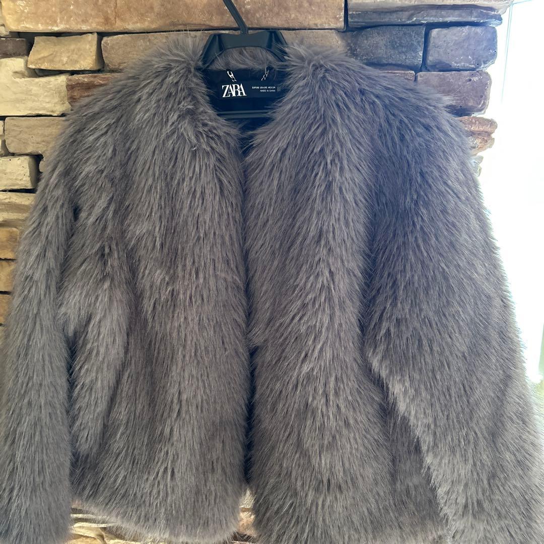 ZARA フェイクファー コート ジャケット XS グレー 完売