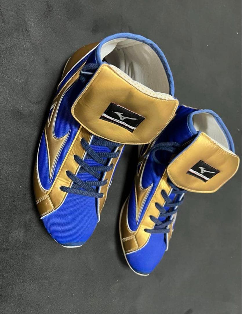 【美品・希少カラー】ミズノ ボクシングシューズ 青×ゴールド ほぼ未使用