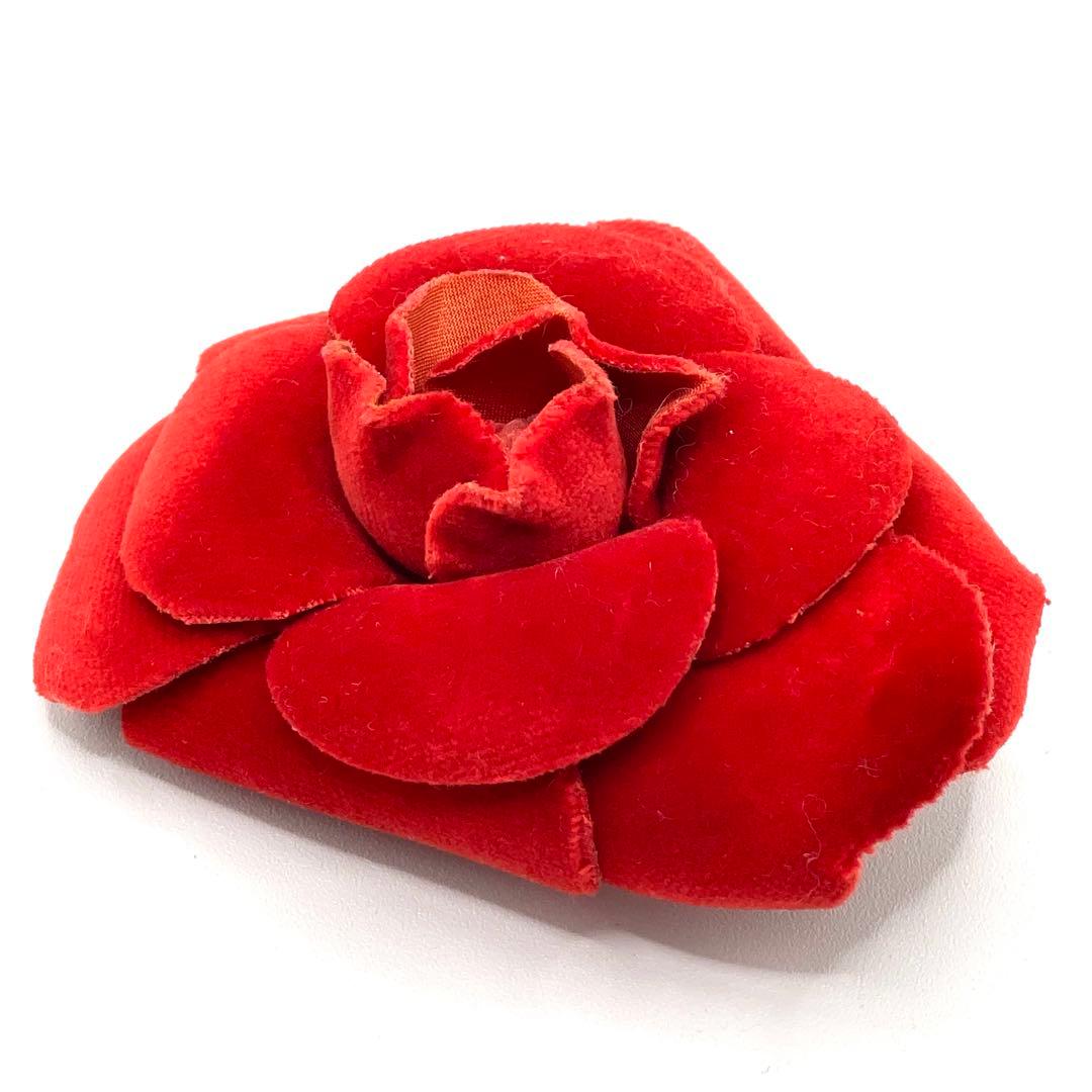 CHANEL シャネル カメリア コサージュ ピンブローチ ベロア レッド