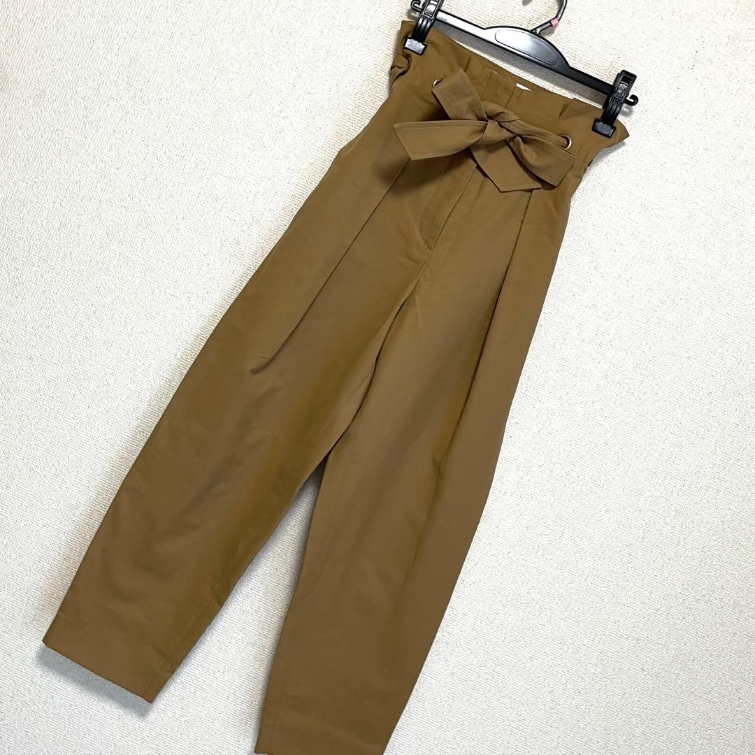 【美品】【最高級白タグ】マックスマーラ ワイドパンツ ブラウン ウエストリボン