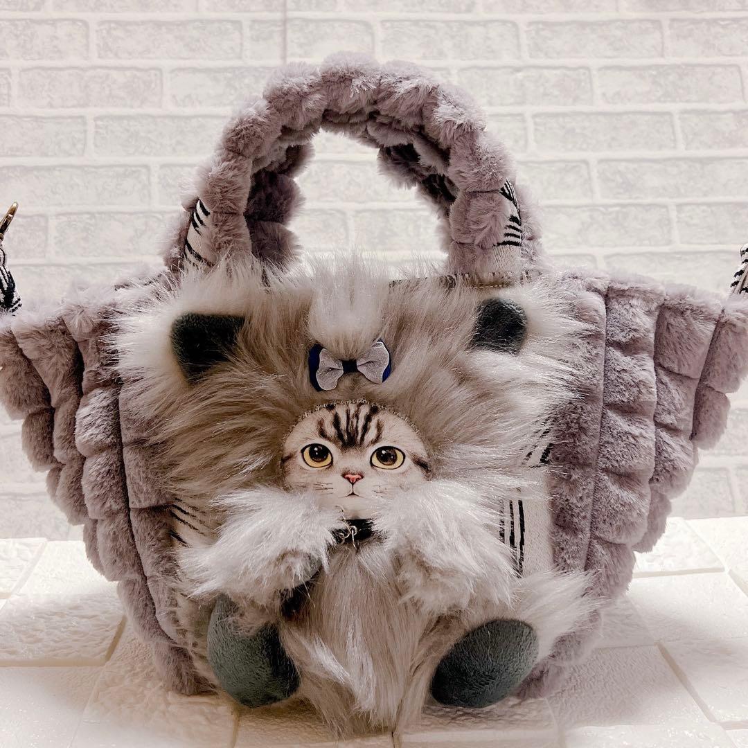 コヤンイサムチョン ファー トートバッグ 猫ちゃん 毛足長め 猫