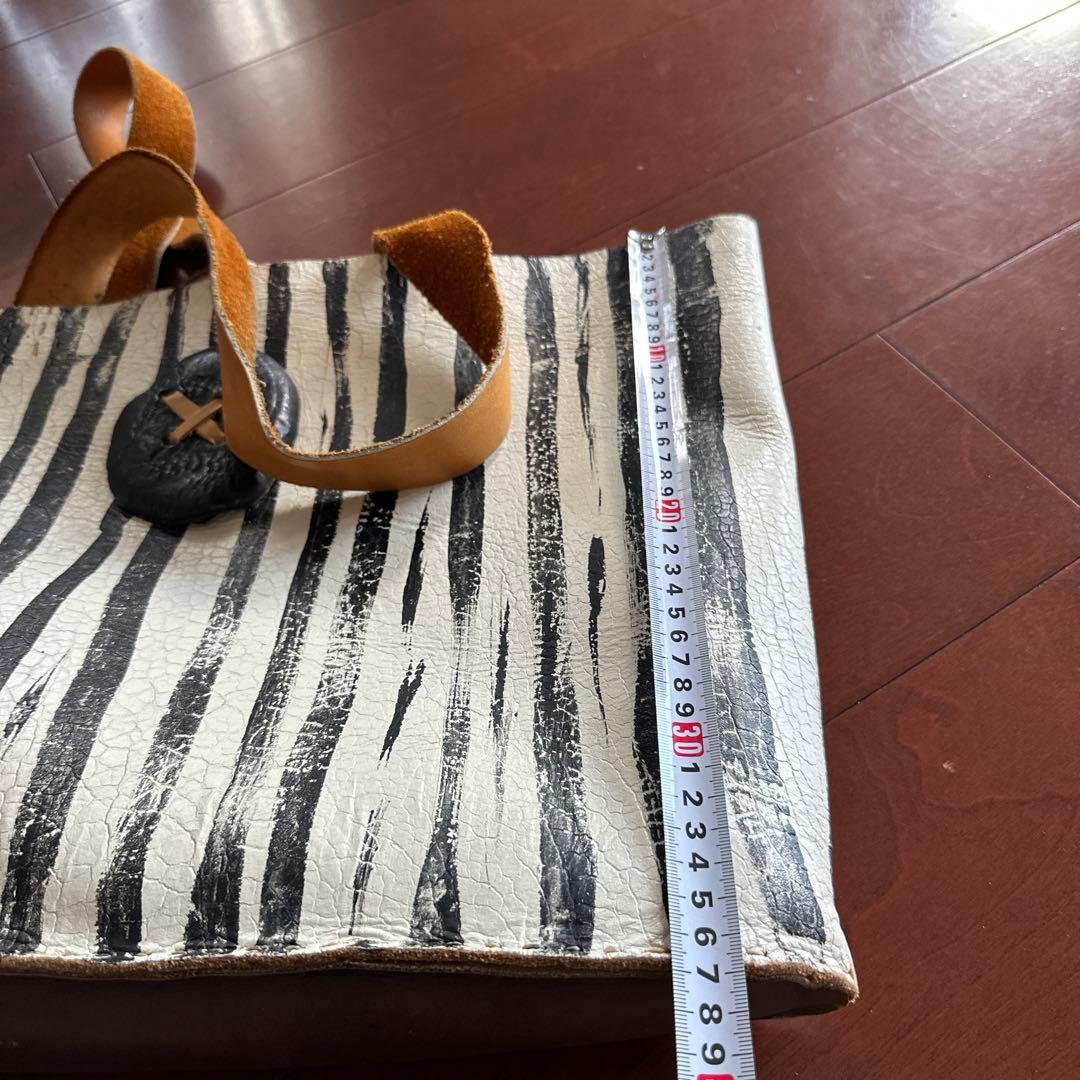 木村ペケさん　白黒ストライプ レザーバッグ１点もの